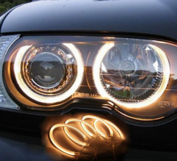 BMW E46 318 320 325 330 CCFL Angel Eyes Sarı Encıl Seti Far Halkası ürün görseli 1