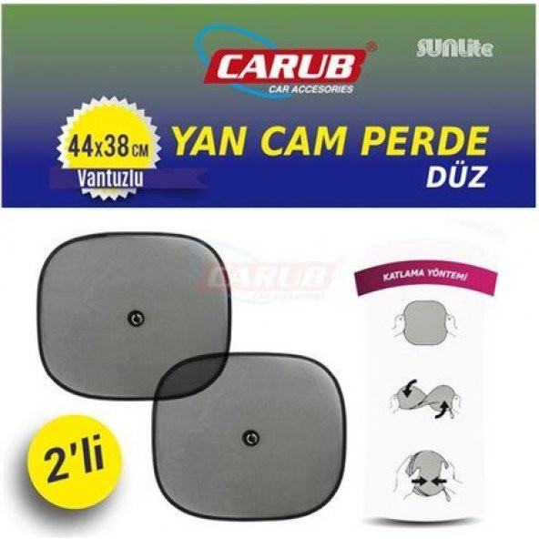 Carub Vantuzlu Yan Cam Perdesi Düz Siyah Cam Güneşliği 2 Adet ürün görseli 1