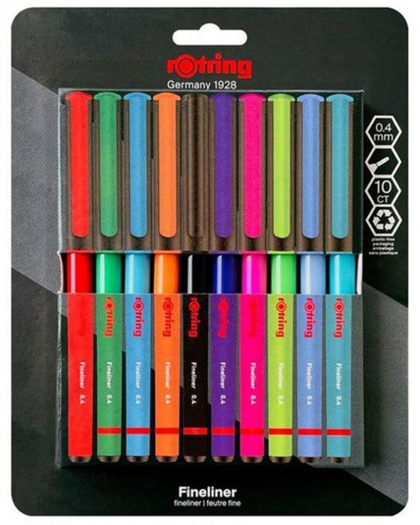 Rotring Fineliner Keçe Uçlu 10lu Kalem Seti ürün görseli 1