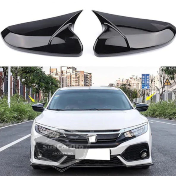 Honda Civic FC5 FK7 2016-2021 Batman Yarasa Ayna Kapağı Piano Black ABS Plastik ürün görseli 1