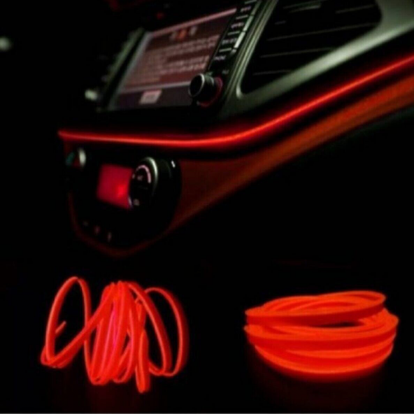 Araç Araba İçi Torpido Ledi Renkli İp Neon İp Led 2 Metre Kırmızı NEON ürün görseli 1