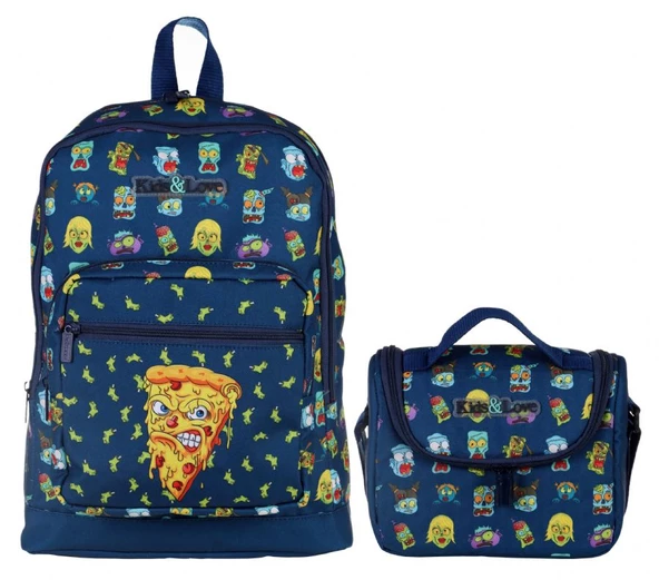 Kaukko Kids&Love Lacivert Zombie Pizza İlkokul Çanta ve Beslenme Seti - Erkek Çocuk ürün görseli 1
