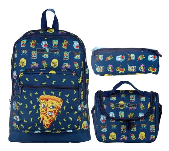 Kaukko Kids&Love Lacivert Zombie Pizza İlkokul Çanta Seti - Erkek Çocuk ürün görseli 1