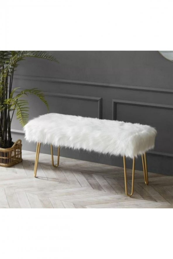 ÜNÜVAR KONSEPT Morfoni Puf & Benç 45*100-Gold Ayak Dökülmez Peluş Beyaz ürün görseli 1