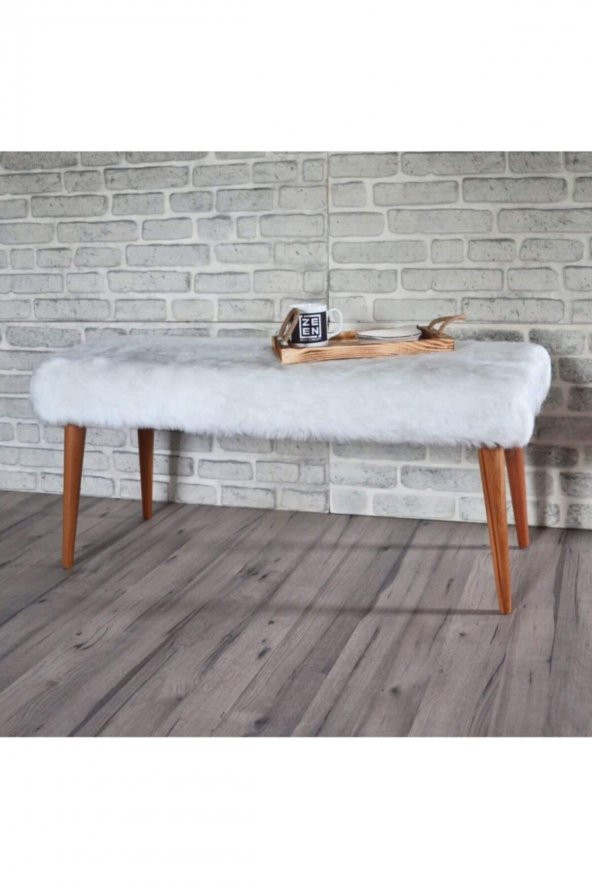 ÜNÜVAR KONSEPT Puf & Benç 45*100-Ahşap Ayak Dökülmez Peluş Beyaz ürün görseli 1