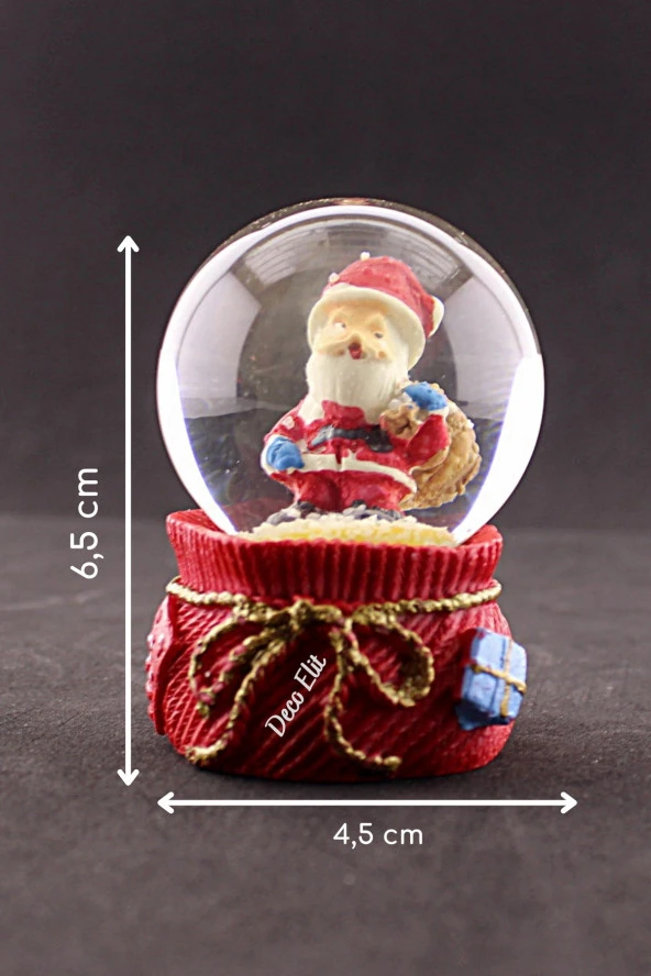 Yeni Yıl Hediye Torbalı Noel Baba Temalı Mini Boy Kar Küresi 6,5 cm ürün görseli 1