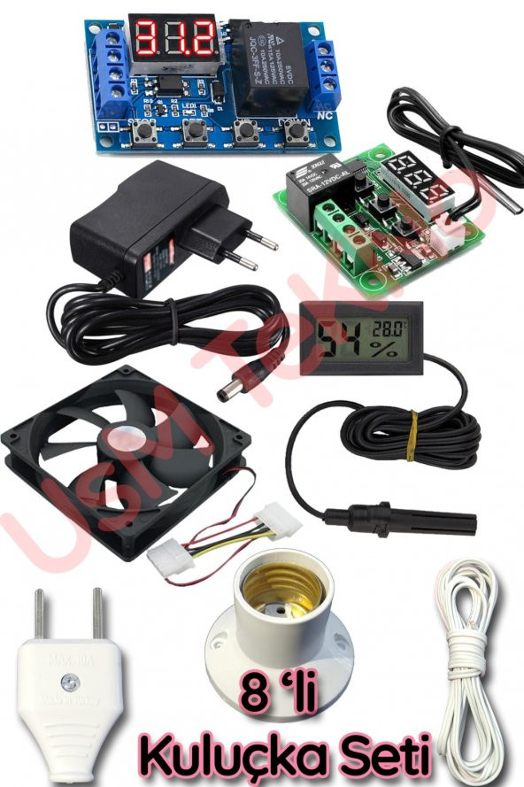 8 Li Set Kuluçka makinesi Termostadı,Zaman Modülü ,Kuluçka Fanı, Kuluçka Nem Ölçer, Adaptör ürün görseli 1