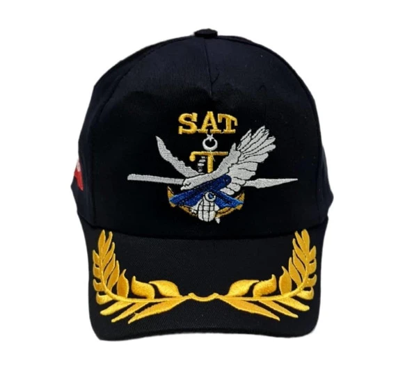 SAT ŞAPKA SİYAH DEFNE DALI İŞLEMELİ - Resim 3