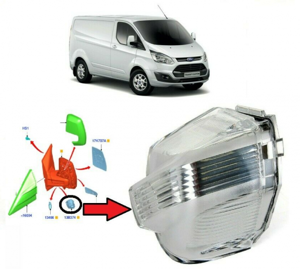 Ford Custom V-362 Ayna Sinyali Beyaz Sağ 2013- Sonrası ürün görseli 1