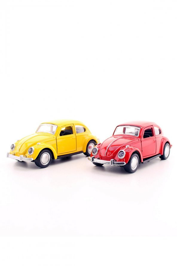 2 Adet Çek-Bırak Metal Vosvos Araba Dıe Cast Büyük Boy 12cm Sarı-Kırmızı ürün görseli 1
