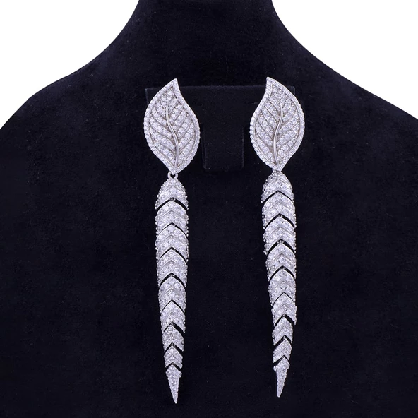 Yaprak Model Gümüş Taşlı Küpe - Resim 2