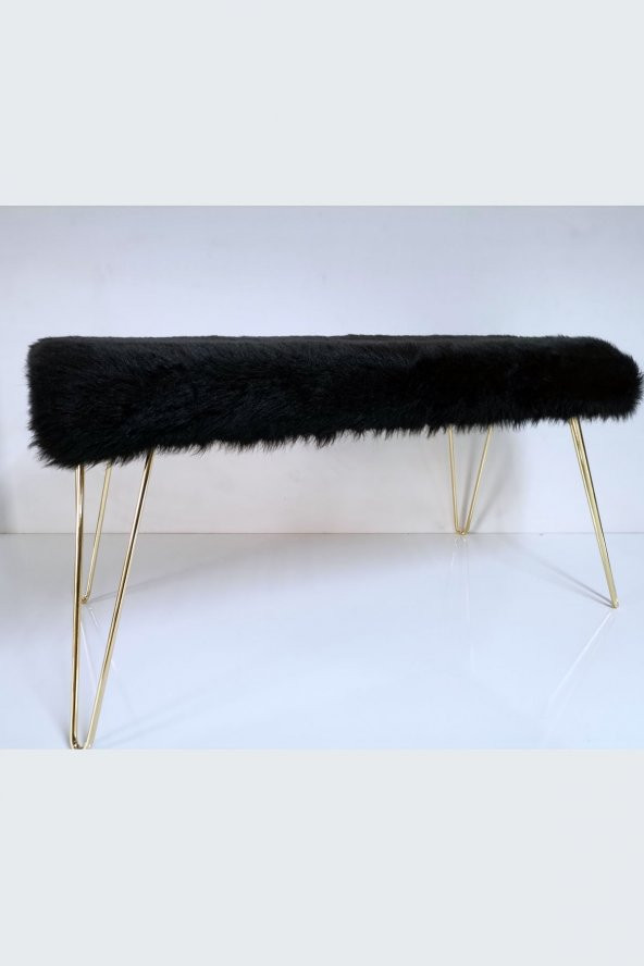 ÜNÜVAR KONSEPT Puf & Benç 45*100-Gold Ayak Dökülmez Peluş Siyah ürün görseli 1