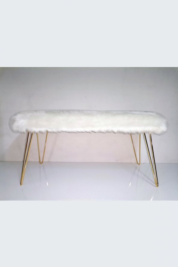 ÜNÜVAR KONSEPT Puf & Benç 45*100-Gold Ayak Dökülmez Peluş Beyaz ürün görseli 1