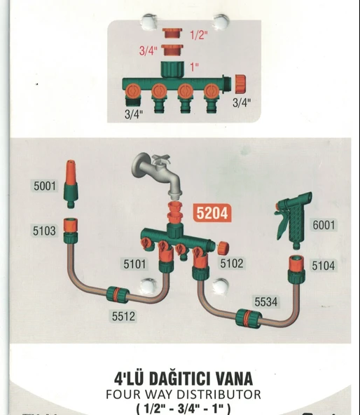 4lü Su Dağıtıcı (1/2"-3/4"-1") - Resim 2