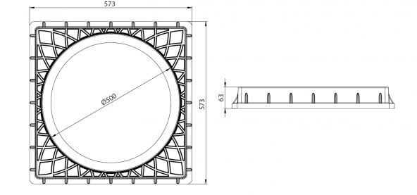 500mm Kare Rögar Kapağı / Çerçeve + Kapak - Resim 2