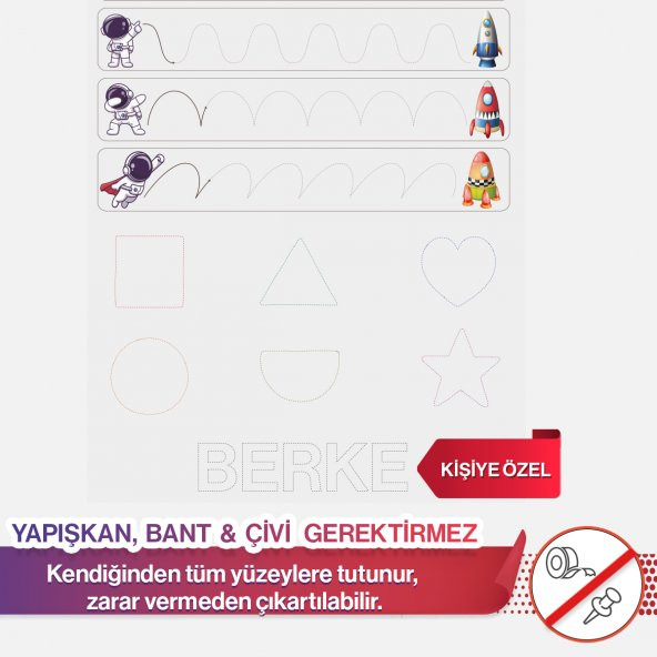 Uzay Temalı Çizgi Çalışması - Duvarda İz Bırakmayan, Statik Tutunan Akıllı Kağıt Duvar Stickerı ürün görseli 1
