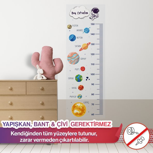 Boy Cetveli - Duvarda İz Bırakmaz, Yapışkansız Tutunma Özellikli Akıllı Kağıt Sticker (Uzay Temalı) ürün görseli 1