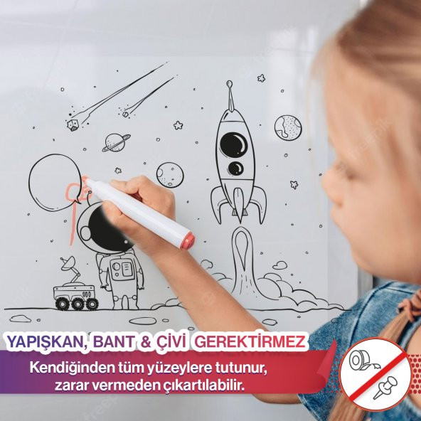 Uzay Temalı Çocuklar İçin Boyama Etkinliği Çalışması, Yaz Sil Özellikli Statik Akıllı Kağıt Sticker ürün görseli 1