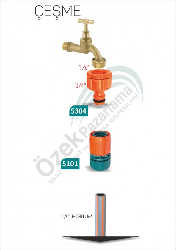 Otomatik Musluk Bağlantısı Dişi + Otomatik Bağlantı (5304+5101) ürün görseli 1