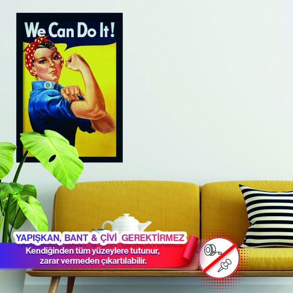 We Can Do It! Yapışkansız Statik Tutunan İnovatif Sihirli Akıllı Kağıt Poster (Kadın Gücü Hareketi) ürün görseli 1