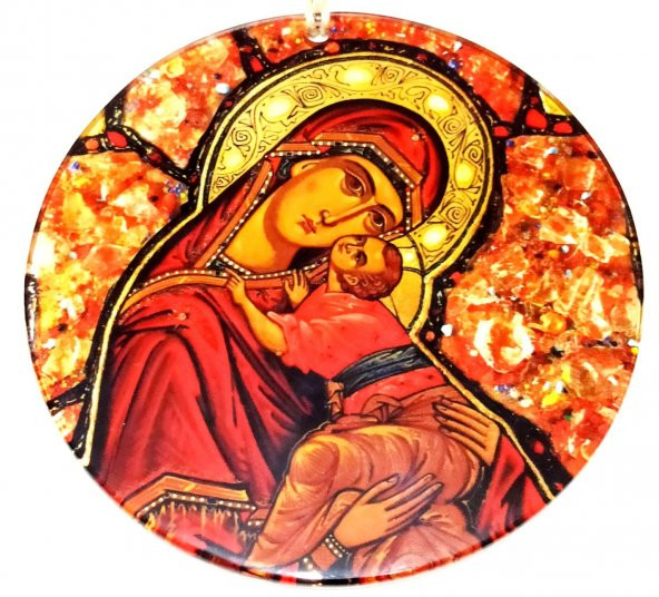 Füzyon Cam Meryem Ana ve Bebek İsa Resimli El Yapımı Duvar Süsü Noel İçin Hediyelik Eşya ürün görseli 1