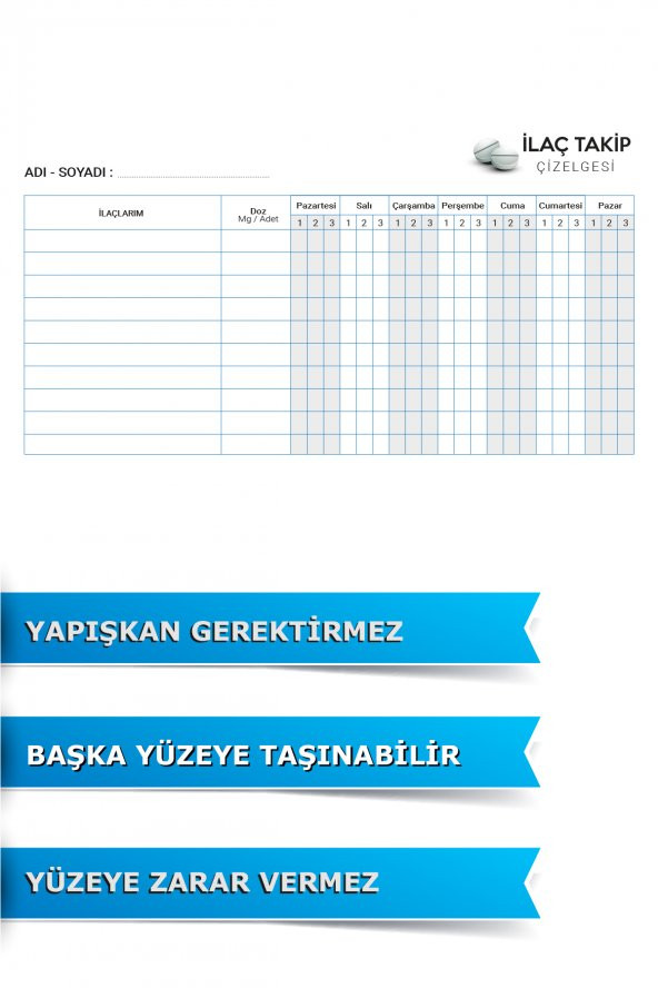 İlaç Takip Çizelgesi - Yapışkansız Tutunan Akıllı Kağıt ürün görseli 1