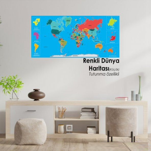 Renkli Dünya Haritası - Yapışkansız Tutunan Akıllı Kağıt ürün görseli 1