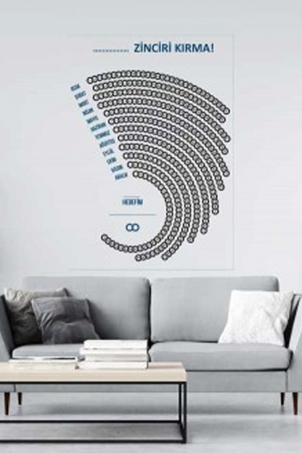 70 x 50 cm - Zinciri Kırma Takvimi - Yapışkansız Tutunan Akıllı Kağıt *Silgili Kalem Hediye* ürün görseli 1