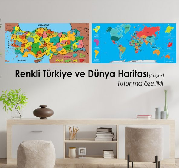 Renkli Dünya & Türkiye Haritası - Yapışkansız Tutunan Akıllı Kağıt ürün görseli 1