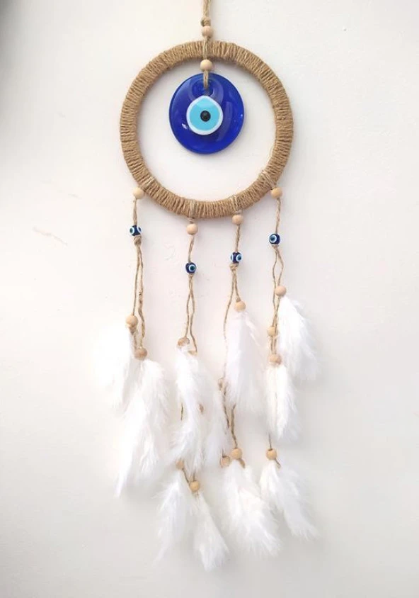 Hdmarketim Nazar Boncuklu Düş Kapanı Dreamcatcher Kuş Tüyü Duvar Süsü ürün görseli 1