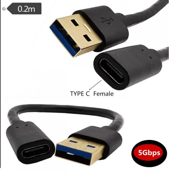 USB 3.1 Type-C Dişi to USB 3.0 Erkek Kablo - 20 cm ürün görseli 1