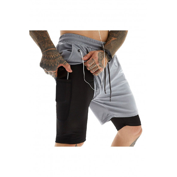 MOOLY Unisex Koşu Ve Antrenman Sporcu Şortu Açık Gri ürün görseli 1
