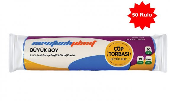 Newtechplast Çöp Torbası, Büyük Boy, Mavi, 65 X 80 cm., 50 Rulo 500 Adet ürün görseli 1