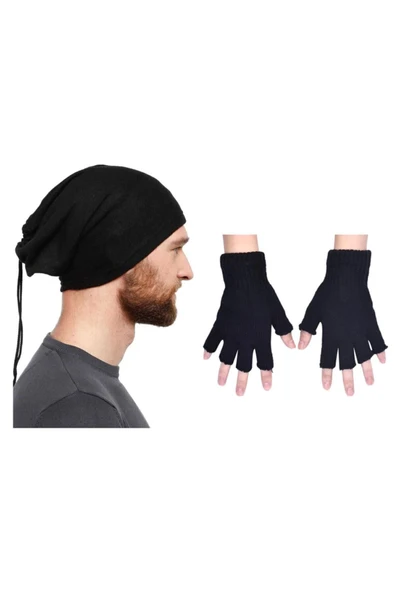Unisex Siyah Kesik Eldiven Polar Bere Boyunluk Set ürün görseli 1