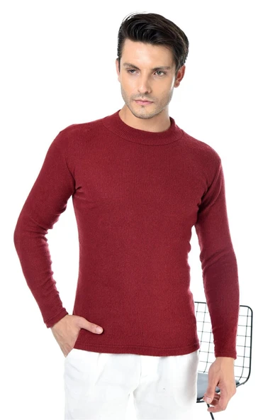 Erkek Bordo Yarım Balıkçı Yaka Slim Fit Kazak ürün görseli 1