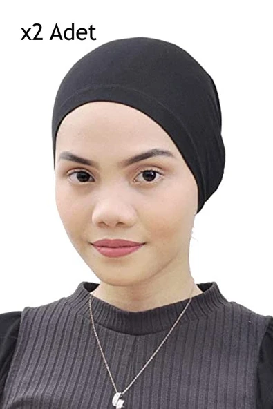 2 Adet Düz Penye Tesettür Bone - Siyah ürün görseli 1