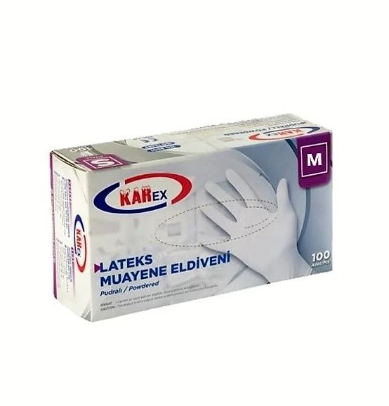 Omnipazar Karex Lateks Pudralı Eldiven 100'lü Paket Beyaz Medium ürün görseli 1
