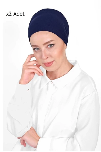 2 Adet Düz Penye Tesettür Bone - Lacivert ürün görseli 1