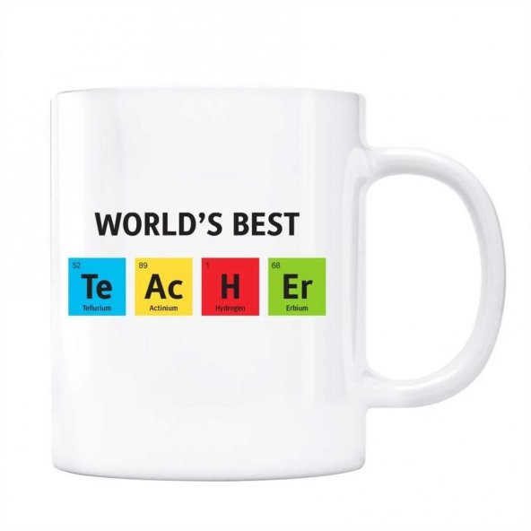Öğretmenler Gününe Özel Kupa Bardak - Worlds Best Teacher Renkli Zemin ürün görseli 1