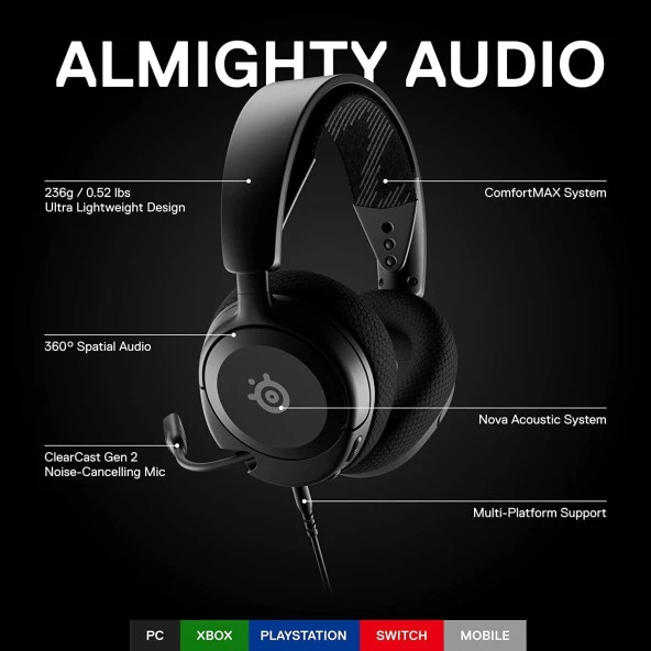 Steelseries Arctis Nova 1 Multi-System Oyun Kulaklığı - Siyah - Resim 5