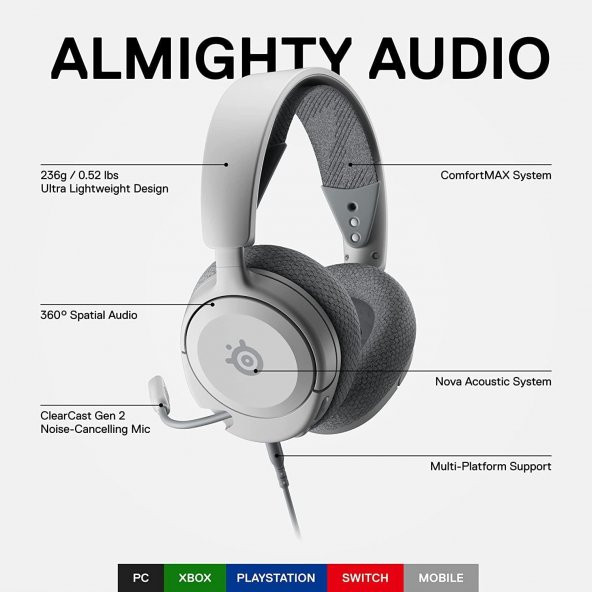 Steelseries Arctis Nova 1 Multi-System Oyun Kulaklığı - Beyaz - Resim 3