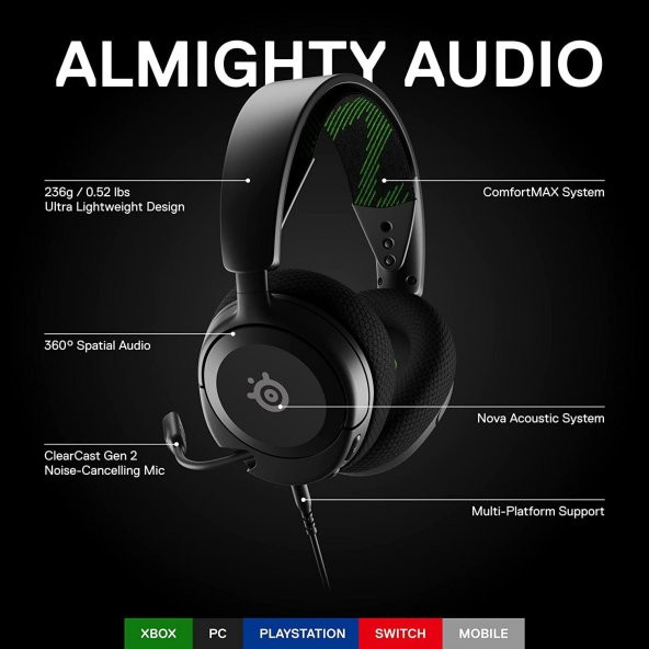 SteelSeries Arctis Nova 1X Xbox Oyun Kulaklığı - Resim 3
