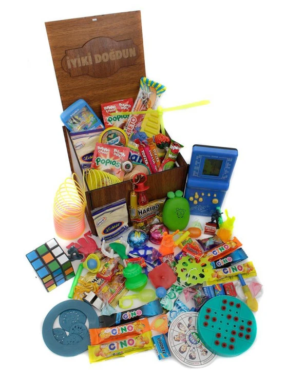 Ahşap Gıda Ve Oyuncak Kutusu Mavi Tetris ( İyi ki Doğdun ) ürün görseli 1
