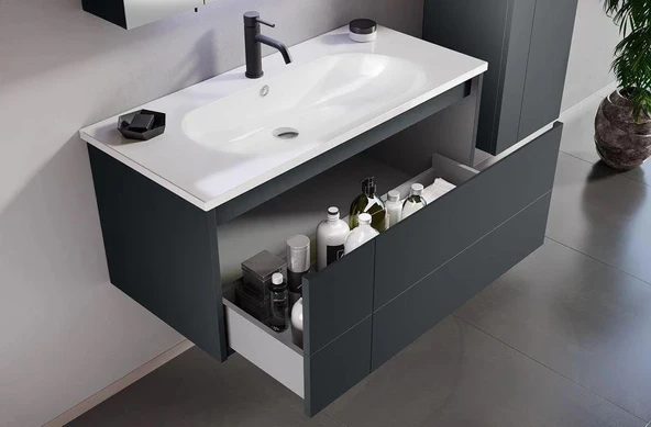 Orka Likya 100 cm Antrasit Banyo Dolabı Alt Modül ve Lavabo ürün görseli 1