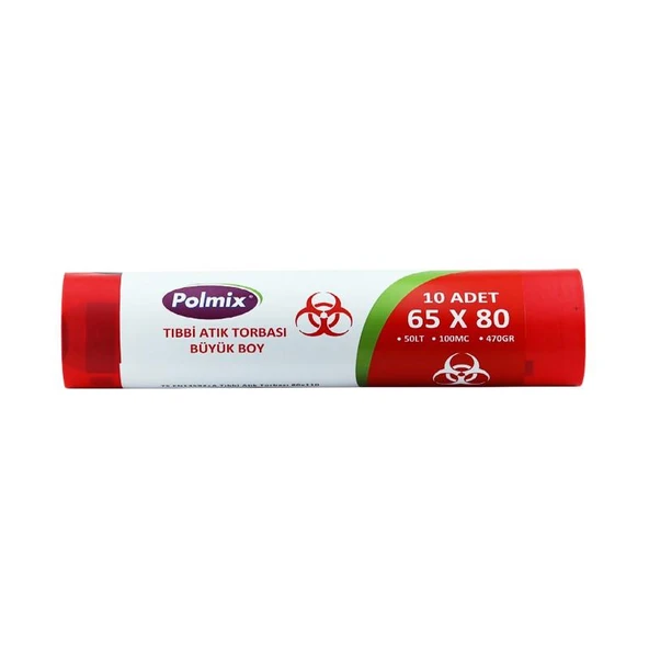 Omnipazar Polmix Tıbbi Atık 65x80 cm Büyük Boy Çöp Poşeti 20 Rulo 200 Ad 9.4 kg ürün görseli 1