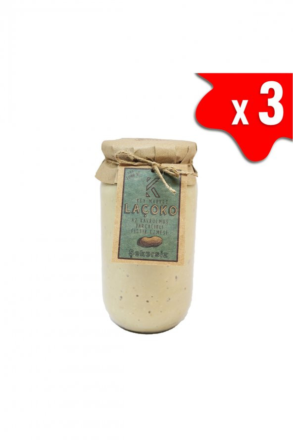 Laçoko Doğal Az Kavrulmuş Çiğ Parçacıklı Extra Crunchy Fıstık Ezmesi 3 x 1 KG ürün görseli 1