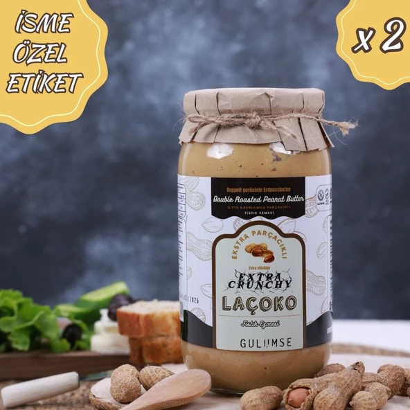 Laçoko 2kg İsme Özel Şekersiz,Glutensiz,Doğal Çifte Kavrulmuş Parçacıklı Extra Crunchy Fıstık Ezmesi ürün görseli 1