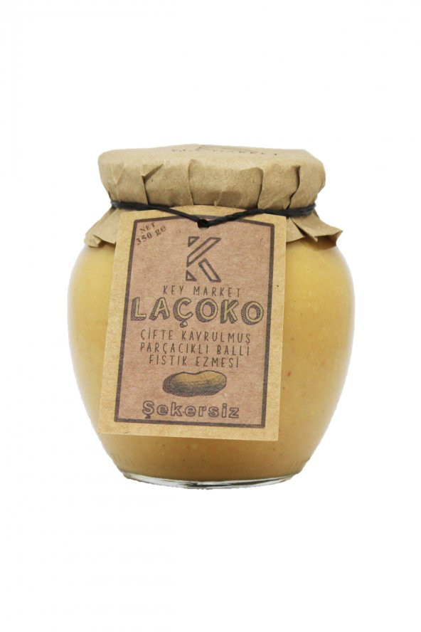 Laçoko Şekersiz Katkısız Glutensiz Doğal Çifte Kavrulmuş Parçacıklı Ballı Yer Fıstığı Ezmesi 350 G ürün görseli 1