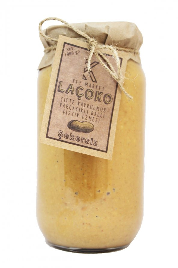 Laçoko Şekersiz Katkısız Glutensiz Doğal Çifte Kavrulmuş Parçacıklı Ballı Yer Fıstığı Ezmesi 1 KG ürün görseli 1
