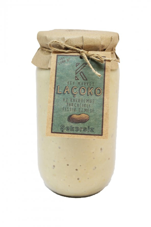 Laçoko Şekersiz Katkısız Glutensiz Vegan Doğal Az Kavrulmuş Çiğ Parçacıklı Extra Crunchy Fıstık Ezmesi 1 KG ürün görseli 1